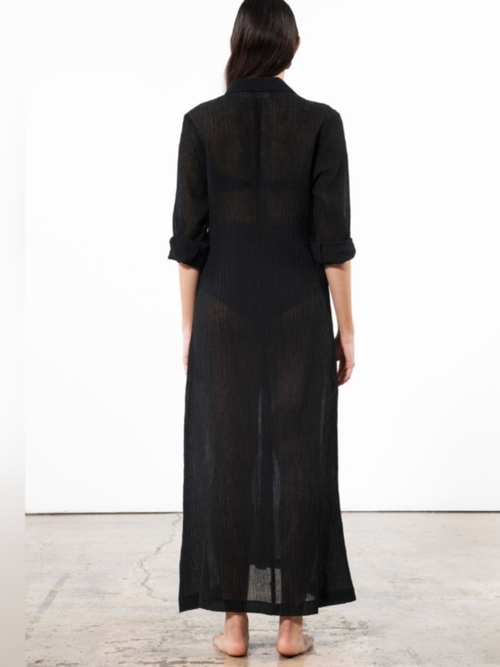 Mara Hoffman Sheer Black Maxi Shirt Dress Swim Coverup - Picture 10 of 11